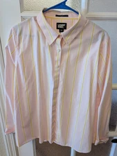 LANDS' END PETITE Blouse 16P Crisp NO IRON Pink w/yellow Patern (Free Shipping)