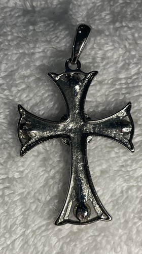 Charm Croce Celtica Tono Argento con Strass Blu Ciondolo Religioso Gioielli - Foto 10 di 10