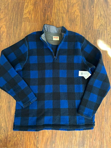 Wrangler Authentics Men's L Blue/Black Plaid Fleece 1/4 Zip Pullover Jacket - product listing photo