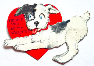 Vintage 4" Mechanical Valentine Card Blue Eyed Terrior Dog