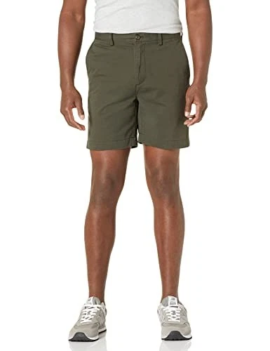 AMAZON ESSENTIALS MEN'S SLIM-FIT 7" CHINO SHORT - SIZE: MEN 29 - DARK OLIVE