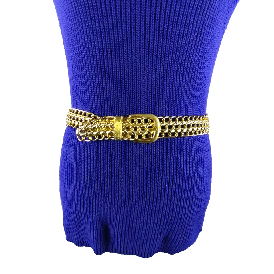 Cinturón Mujer Metal Vinilo Tono Dorado Bling Estilo Clásico 36" Largo Foto 2 de 4