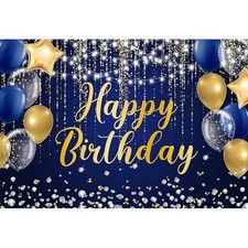 10x8ft Happy Birthday Decorations Backdrop Banner, Glitter Birthday Backdrop ...