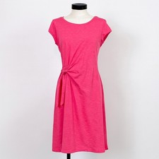 Talbots Dress Medium Tie Waist Hot Pink Cotton Knit Cap Sleeve Casual Resort