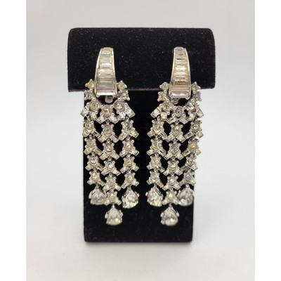 Ciner Vintage Rhinestone ClipOn Earrings Baguette Crystal Firecracker Chandelier