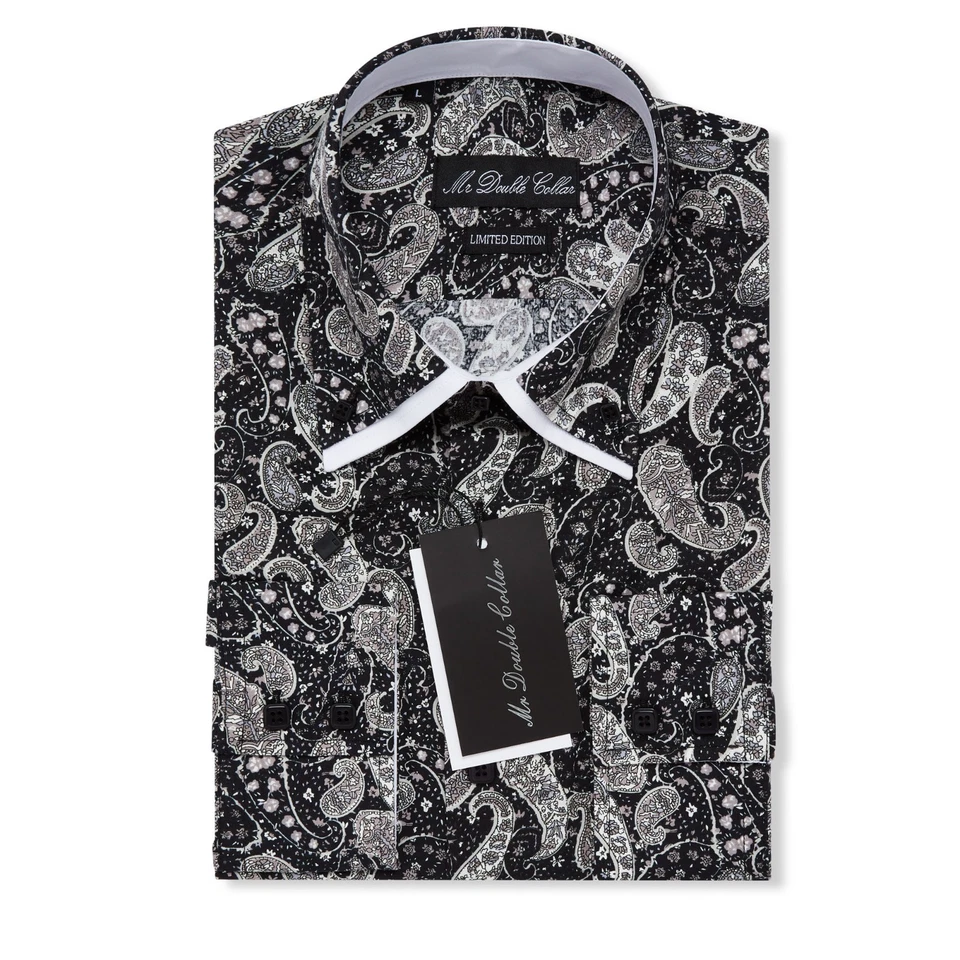 MENS BROWN ITALIAN DOUBLE COLLAR SHIRT SMART CASUAL FORMAL LONGSLEEVE - Image 2 of 4