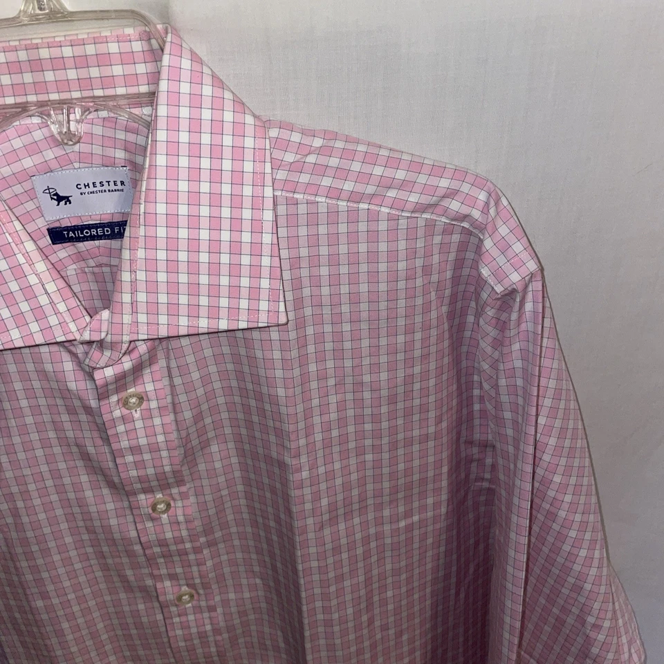 Chester Barrie Mens Dress Shirt Size Large Pink Gingham Business Formal - Image 4 of 4