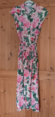 Mango Romantisches Kleid rosa grün Gr. 38 M, Kurzarm Blusenkleid, Modell: Apple