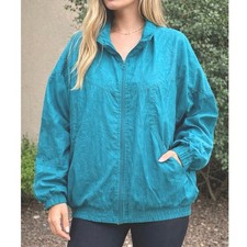 Vintage Lavon Teal Windbreaker Jacket Lightweight Zip Up 90s Size M oversized