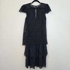 Vintage Black Tiered Maxi Dress 6 Sheer Floral Goth Victorian Fairycore