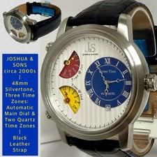 2000s Auto TRIPLE TIME ZONES | White Guilloche Dial | 48mm Joshua & Sons Watch