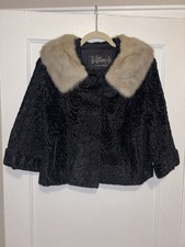 Vintage 50s 60s B. Altman Lambs Fur Coat Mink Collar Crop Medium/Large