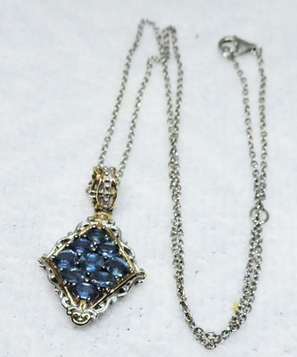 Real Sapphire Silver and Gold Necklace by Heng Ngai 925 Sterling 20' Chain