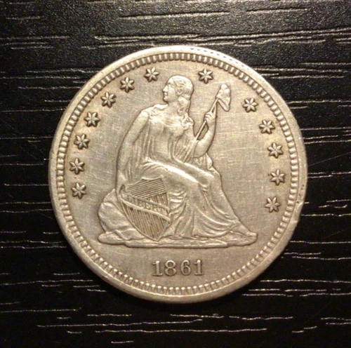 1861 Liberty Seated Silver Quarter, AU. Very Sharp! I30