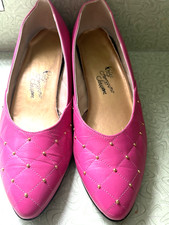 VTG Rosina Ferragamo Schiavone Pink Quilted Leather Studded Heels Italy Sz 10 M