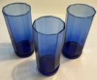 Set of (3)  Vtg.  Anchor Hocking Cobalt Blue Paneled Tumbler Glasses  (12oz)