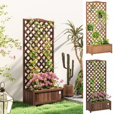 Garden Wooden Planter Box with Trellis Lattice Flower Raised Bed