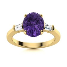 February Natural Amethyst Three-Stone Ring Jewelry 925 Sterling Silver