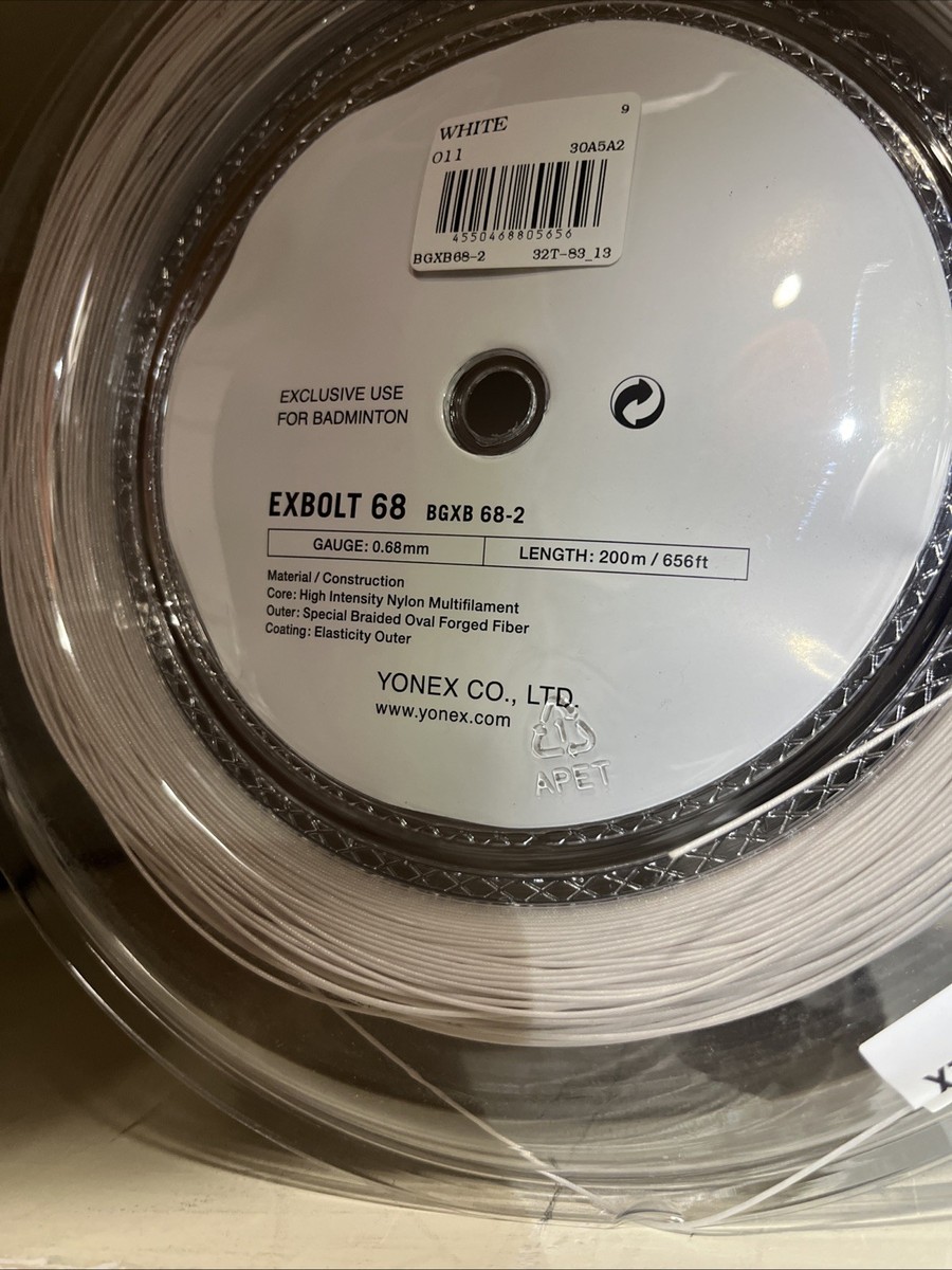 New Yonex EXBOLT 68 White Badminton String Reels. Full 200m Reel