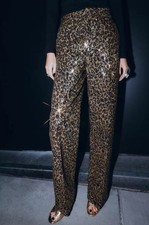 ZARA ANIMAL PRINT SEQUIN STRAIGHT LEG PANTS SZ M,L Black gold | 9491/602/830