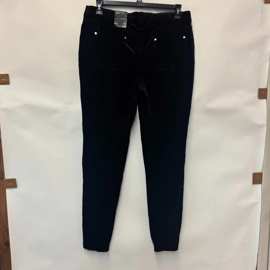 Pantalones INC para mujer XL de terciopelo negro profundo pierna ajustada tiro medio nuevos con etiquetas CX75 Foto 4 de 4