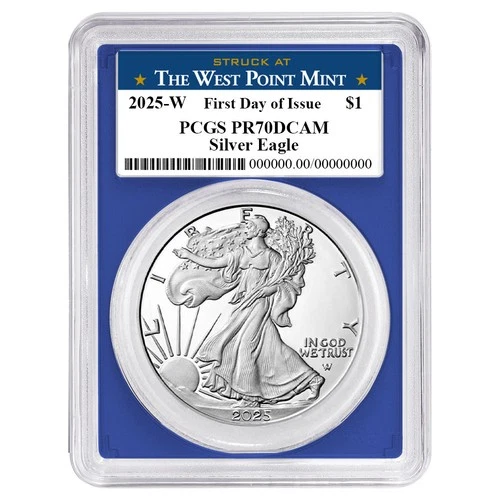 2025-W Proof $1 American Silver Eagle PCGS PR70DCAM FDOI West Point Label Blue