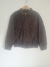 Canda C&A giacca pelle uomo vintage grande marrone full zip tasche collo a punta