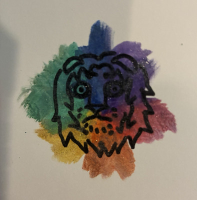 Lion Ink Drawing Illustration Art Rainbow Watercolor on Paper