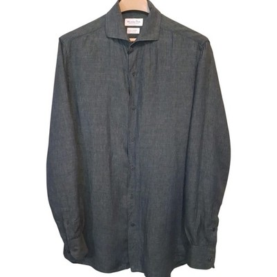 Massimo Dutti Dress Shirt Long Sleeve 100% Italian Linen Tailored Sz 15 3/4 M