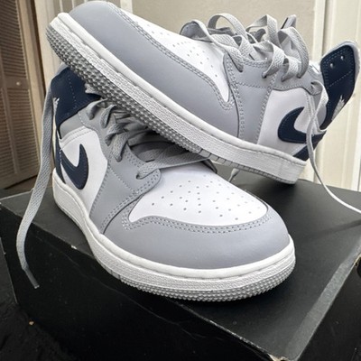 Jordan Air Jordan 1 Mid Gray White Navy Men's Athletic Sneakers | eBay