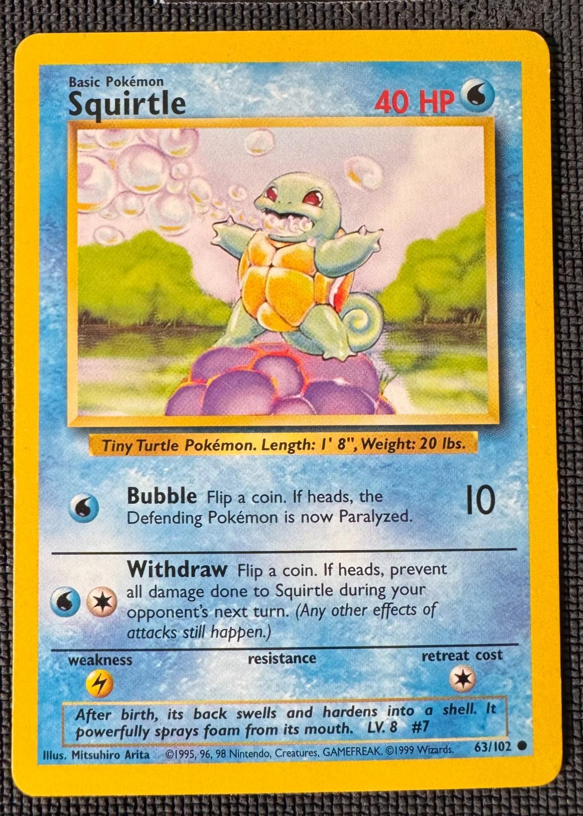 SQUIRTLE 63/102 COMMON BASE SET UNLIMITED POKEMON HP