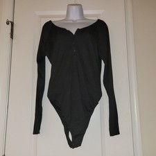 Black Button Long Sleeve One Piece Bodysuit Women's Size Regular