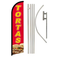 Tortas RD/YW Windless Full Curve Advertising Food Banner Flag Pole Kit