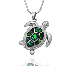 Beautiful Silver Tone Abalone Sea Turtle Pendant Necklace 19" Chain