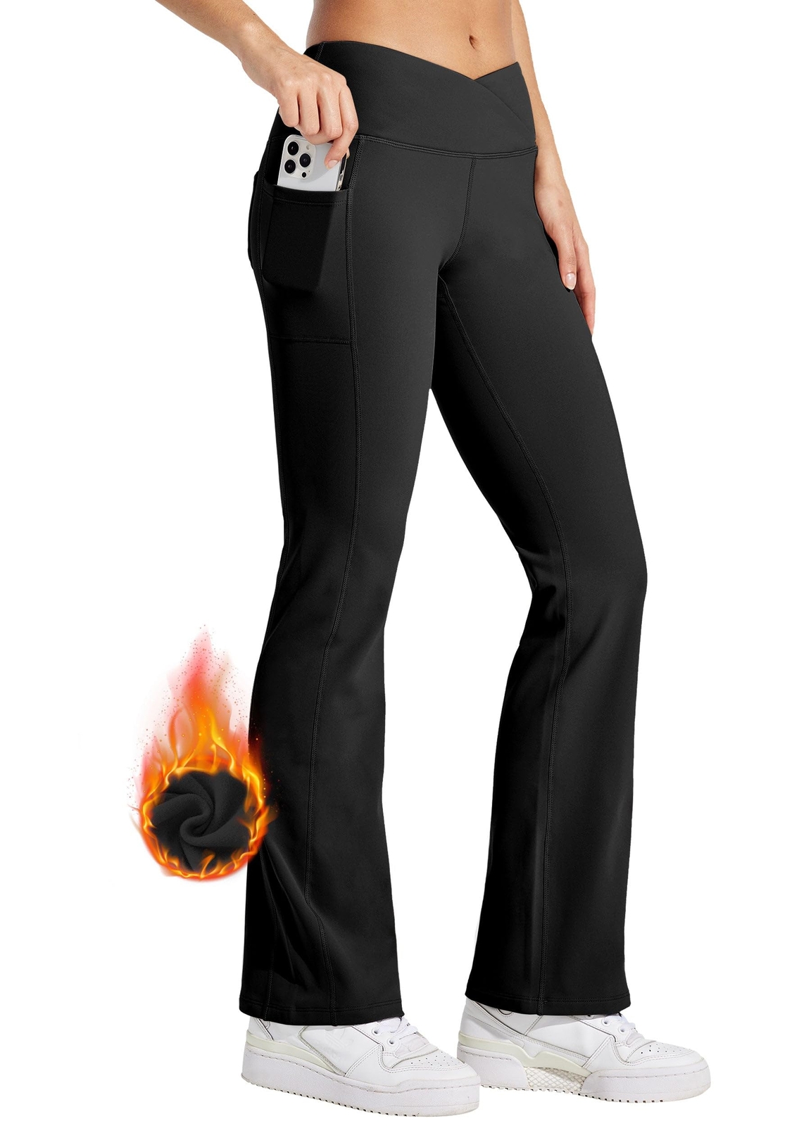 Women's Fleece Lined Pants Yoga Crossover Leggings Bootcut Thermal Winter Pan...