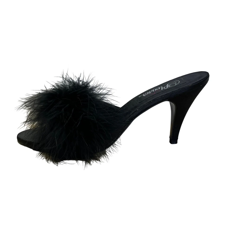 Pleaser Mujer Negro Imitación Pluma Punta Abierta Mules Tacón de Aguja Talla 8 Foto 3 de 4