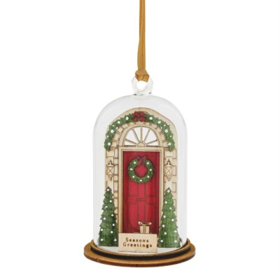 Flourish Kloche A30774 SEASONS GREETINGS Hanging Glass Dome Ornament