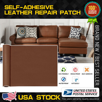 Brown Self-Adhesive Leather Repair Patch Tape For Seats Couch Sofa Chair Jacket