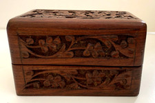 Vintage Wooden Treasure Trinket Box Hand Carved Floral