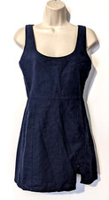 OLIVACEOUS Women's Dress Sz S Blue Ramie Blend Fabric Back Zip Leg Slit