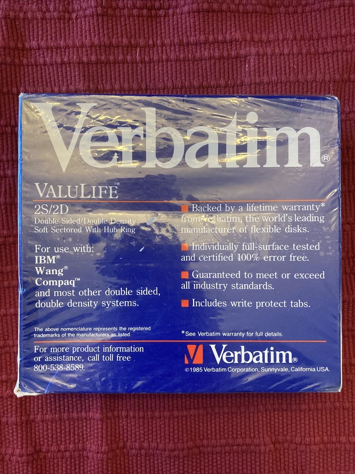 Verbatim 2S/2D ValuLife Floppy Disks #28821 - New Sealed 5 1/4 Floppy Disk - Image 2 of 3