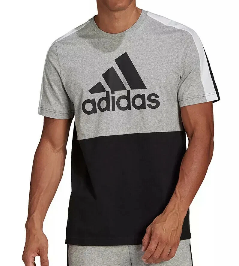 NWT ADIDAS Big & Tall Men's 3 Stripe Colorblock T-Shirt Gray Black | eBay