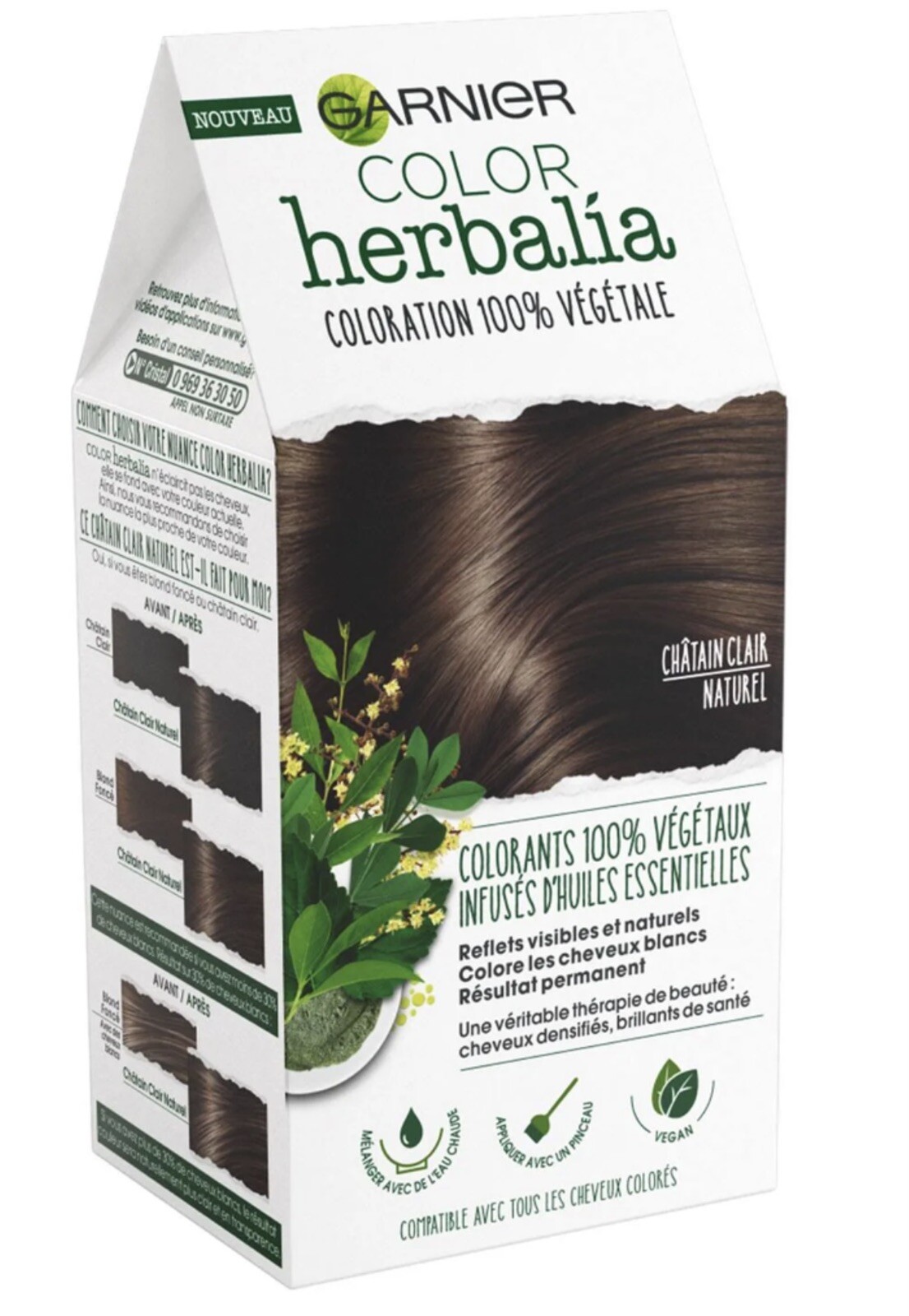 Coloration 100% végétale Garnier Herbalia châtain clair naturel - Teinture cheveux bio lot de 3