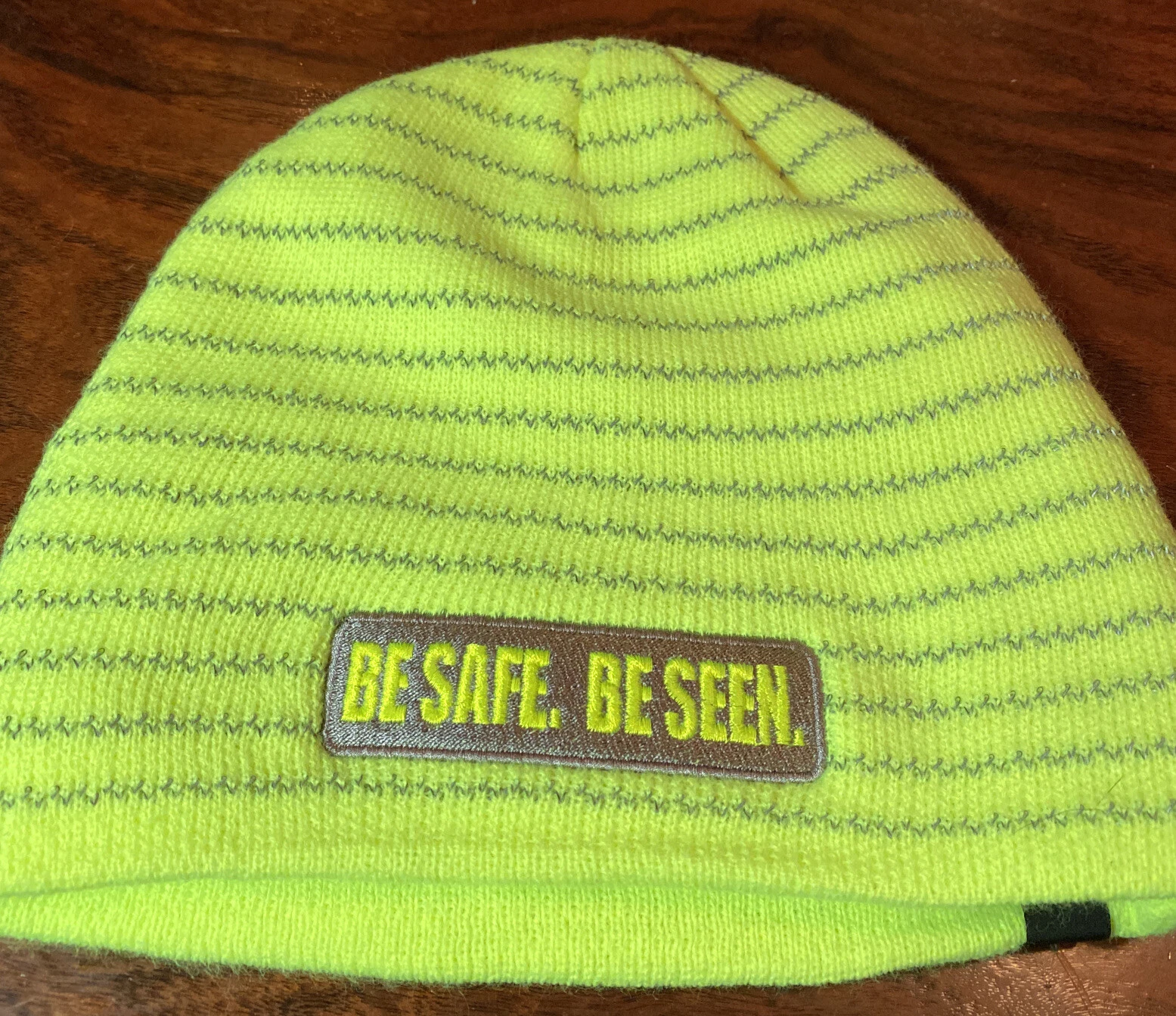 “BE SAFE / SEEN” Patch Beanie Hat Neon Yellow Bright Work Construction Safety