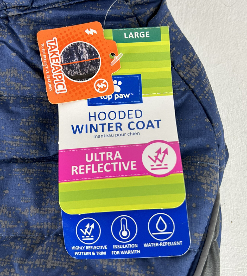 Large Insulated ULTRA REFLECTIVE Dog PINK Coat Hooded water repellent Blue