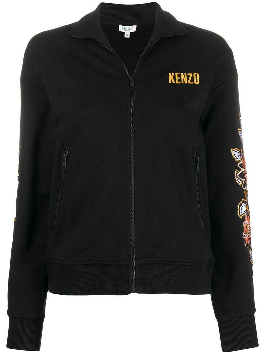 パーカー・フーディ Kenzo Relaxed Fit Floral Graphic Sweatshirt KENZO FLORA LOGO EMBROIDERED ZIP UP SWEATSHIRT BLACK 
