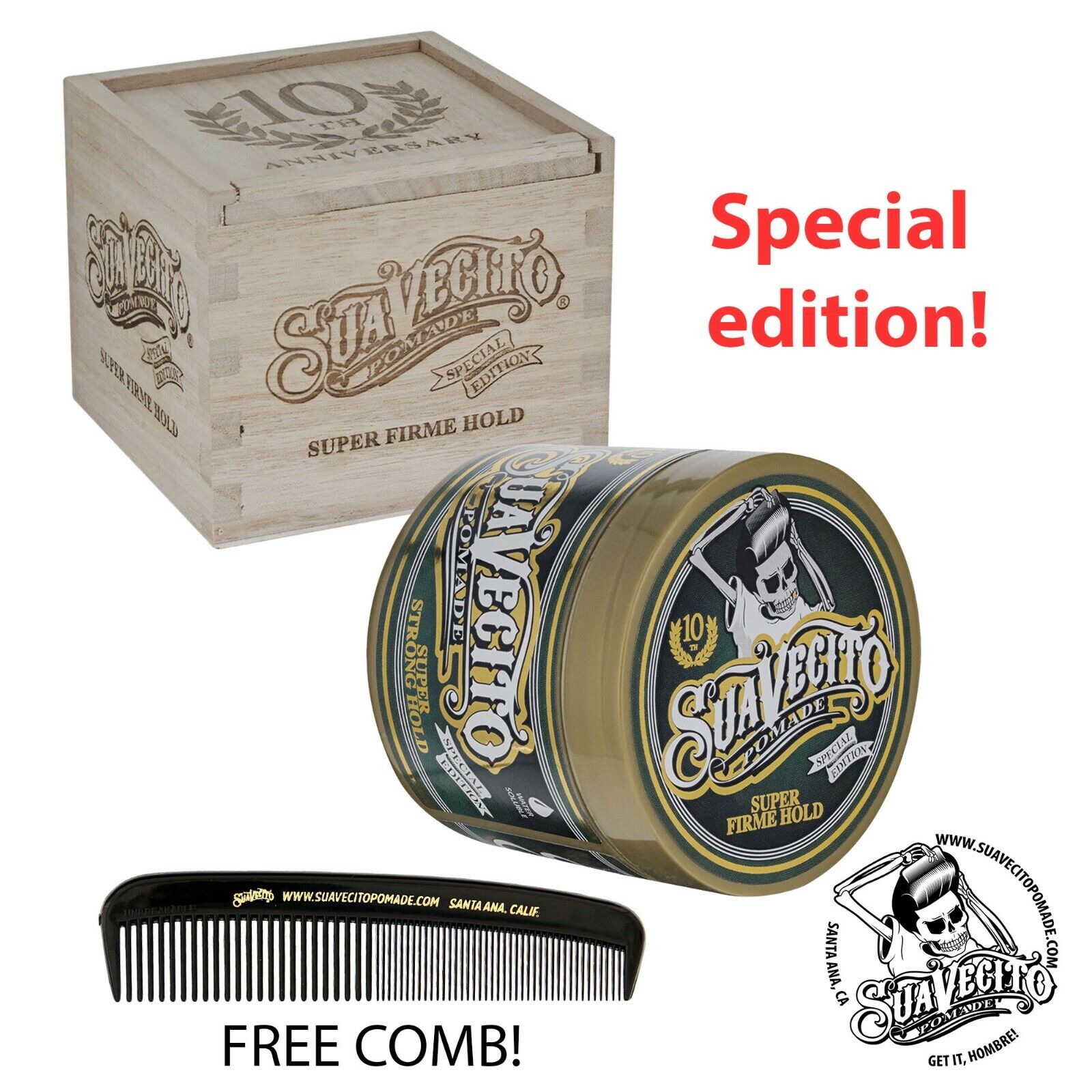 Suavecito 10th Anniversary (Super) Firme Hold Pomade Limited Edition In  Wood Box