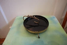 Vintage 6 1/2"  Ashtray Black Ceramic 24 KT Gold Trim MCM