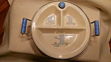 Boy Blue Gingham Excello Childs Warming Dish w/Stopper, Handles  MunchkinSpoons