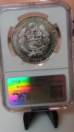 1975 PERU SILVER 200 SOLES S200S CHAVEZ & QUINONES NGC MS 64 GEM BU BEAUTY - Picture 3 of 5